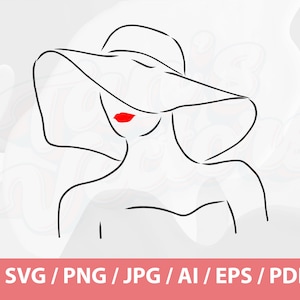 Mooie vrouw elegante hoed - vrouw met hoed svg, vrouw lippen svg, vrouwen gezicht svg, vrouwen gezicht png, dame met hoed svg, dame in hoed SVG