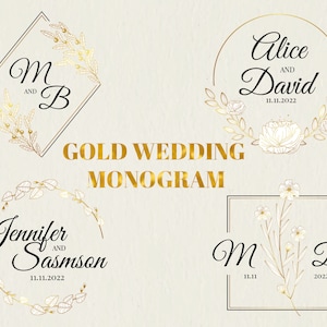 Gold Wedding Monogram - Monogram SVG, Bride svg, Groom svg, Wedding svg, Wedding Signs, Floral Frame SVG, Welcome To Our Wedding,gold frame