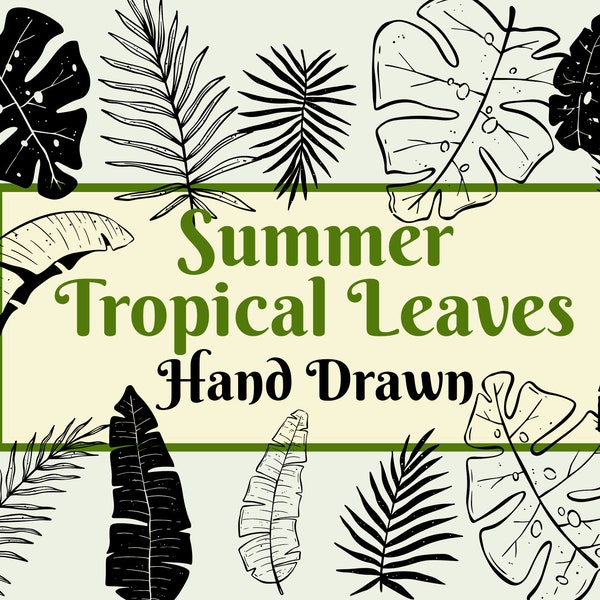 Hand Drawn Summer Tropical Leaves - Tropical Leaves Clipart, Banana Leaf, Tropical Leaf svg, Palm Svg, Monstera Leaf Svg, Silhouette leaf