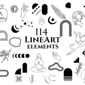 114 Paquete SVG Lineart - Line Art svg, Minimal Svg, Boho svg, Minimalista svg, Flower svg, Floral Lineart svg, Line art Mujer, Elemento Lineart
