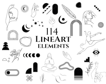 114 Lineart SVG Bundle - Line Art svg, Minimal Svg, Boho svg, Minimalist svg, Flower svg, Floral Lineart svg, Line art Woman,Lineart element