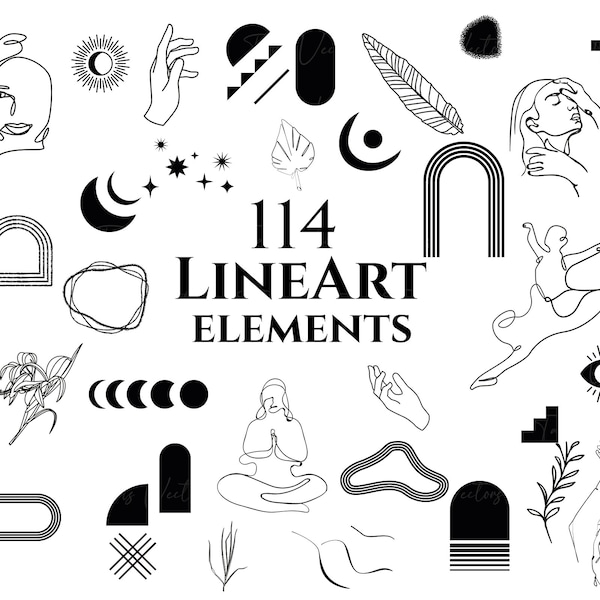 114 Lineart SVG Bundle - Line Art svg, Minimal Svg, Boho svg, Minimalist svg, Flower svg, Floral Lineart svg, Line art Woman,Lineart element