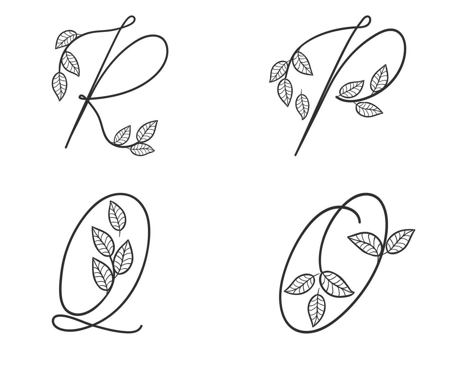 Line Art Leaf Alphabet Leaf Alphabet SVG Leaf Doodle Etsy