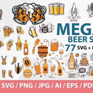 MEGA BEER Set - Sofortiger Download, Digitaler Download, svg, ai, eps, png und jpg-Dateien enthalten! Bierglas, Bierkrug, Alkohol, Bierkrug-Set