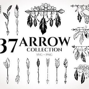 Arrow SVG - Hand Drawn Arrow svg, Tribal arrows svg, Boho arrow clipart, Floral Arrow svg, Arrows svg, Arrow with feathers, Arrow Silhouette
