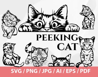 Gato fofo SVG - Gato espiando, Gato Svg, Gato engraçado Svg, Amante de gatos svg, Gato preto svg, Gato clipart, Gato Png, Gato Mama svg, Design de camisa de gato fofo