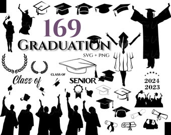 Graduation SET - Graduation svg, Graduation Silhouette, Graduation Cap, Class of 2023, Senior svg, Graduation Wreath svg, Graduation Hat svg