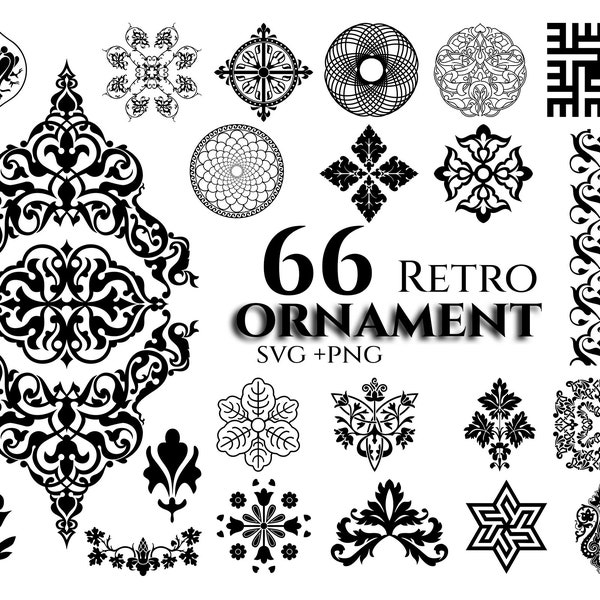 Retro Ornament SVG - Decorative Elements svg, Geometric Design Svg, Ornamental Dividers svg, Flourish svg, Damask svg, Ornament svg, Mandala