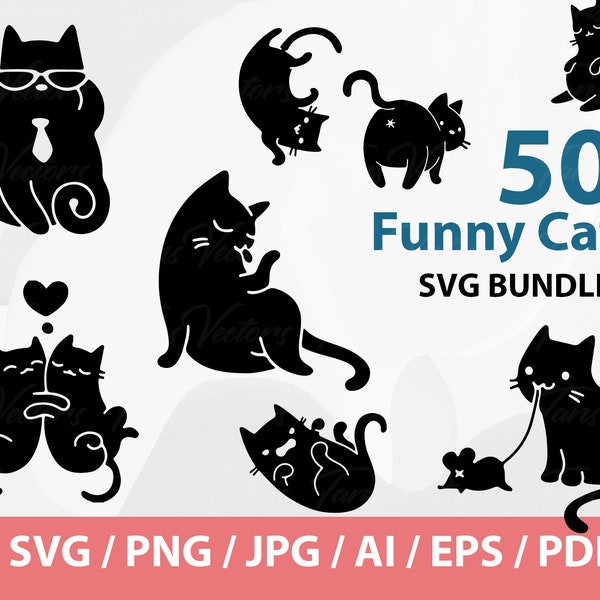 Grappige Kat SVG Bundel - Kat SVG, Kitten SVG, Kat dame svg, gekke kat dame svg, kattenliefhebber svg, katten svg, kitty svg, kat moeder svg, Silhouet