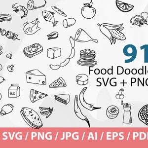 FOOD Doodle Icons - Clipart Scrapbook Set Coloring Hand Drawn Illustration. Set Scribble Sketch Line Art Design Clip Art Sketch Scribble.