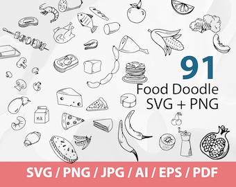 FOOD Doodle Icons - Clipart Scrapbook Set Coloring Hand Drawn Illustration. Set Scribble Sketch Line Art Design Clip Art Sketch Scribble.