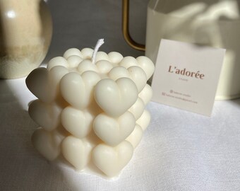 Bubble hearts candle, Valentine model, artisanal and 100% natural in rapeseed wax