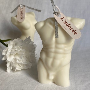 Male bust candle, natural and artisanal in rapeseed wax, Timothée model