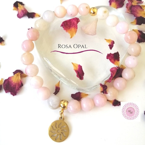 Edelsteinarmband flexibel aus rosa Opal/ Fördert die Herzlichkeit, bringt Freude, Gelassenheit und Lebenslust.