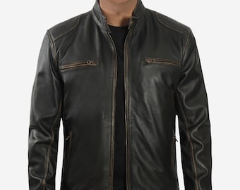 Red Smoke Cafe Racer - Giacca Da Motociclista Vintage In Pelle Marrone Invecchiata, F. New Cafe Racer - Giacca In Pelle Marrone, L - Foto 13