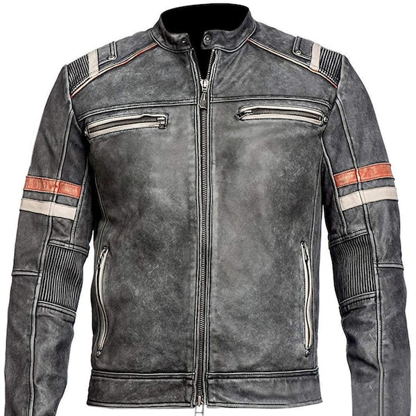 Brand New Mens Handcrafted Vintage Motorcycle Cafe Racer Retro Biker Racing Distressed  Leather Jacket, Club Rider Jacket, Christmas Gift