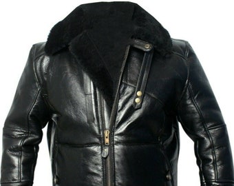 Uomo Nero B3 ' Air Force' Vera Pelle Di Pecora Shearling Aviatore Pilota Giacca - Foto 3