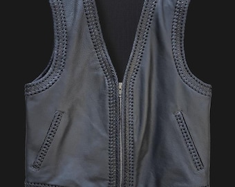 New Mens Biker Leather Vest, Handmade Motorcycle Biker Vintage Western Braided Biker Real Leather Vest, Christmas Gift, Halloween Gift