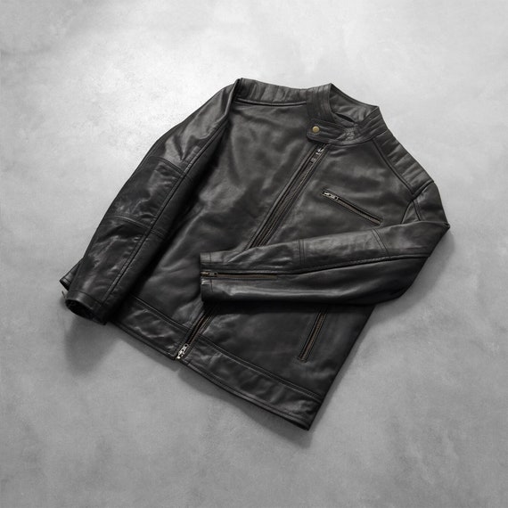 Giacca Moto Uomo In Vera Pelle Morbida - Stile Cafe Racer 'Milton' Con Zip E Tasche, Fodera In Poliestere, Pelle Nappa Di Pecora - 2