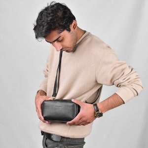 Premium Small Leather Cross Body Man Bag, Adjustable Shoulder Strap, Messenger Bag, Black Leather Men Bag, Men Gift, Shoulder Leather Bag