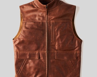 Mens Motorcycle Western Wear Cowboy American Style Distressed Leather Vest Handcraft Leather Biker Vest Personalized Gifts, Gift for Dad