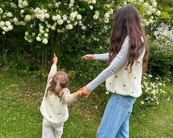Chaleco de peluche para mujer, chaqueta de felpa polar acogedora para primavera para mujeres y niños | Muselina ecológica para entretiempo, regalo de cumpleaños o para bebé, estampado floral
