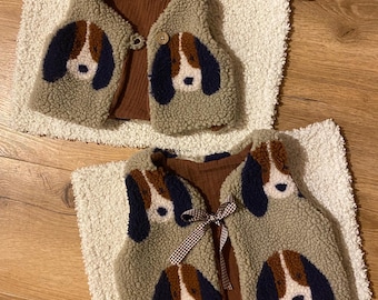 Süße Hunde Teddy Weste Kuscheliges Frühling Fleece Plüsch Jacke für Frauen und Kinder | Übergangszeit Öko Musselin Geburtstag Baby Geschenk