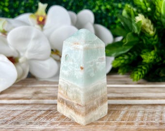 Caribbean Calcite Tower, Aqua Calcite Obelisk, Polished Crystals, Home Decor