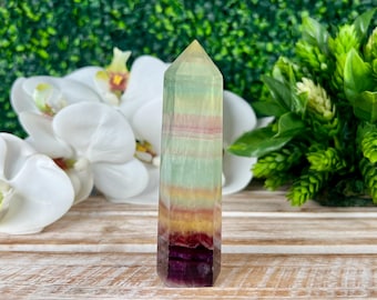 Candy Fluorite Tower: Polished Crystal Obelisk, Home Decor
