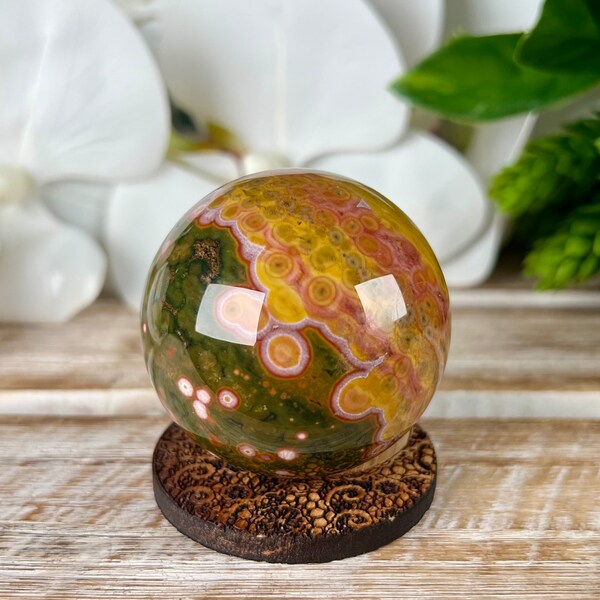 Colorful Orbicular Ocean Jasper Sphere, Crystal Ball, Home Decor