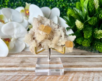 RARE Yellow Fluorite on Chalcedony from Maharashtra India, Natural Minerals, Crystal Collection, Home Decor