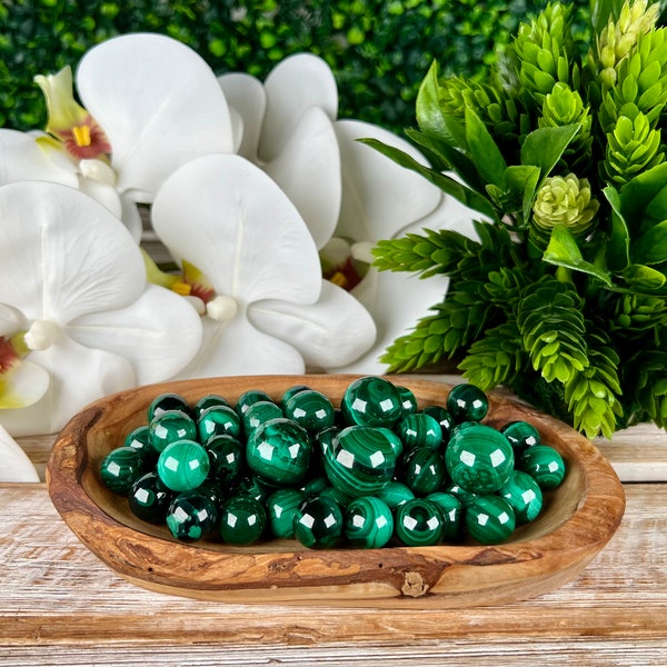 ONE Mini Malachite Sphere, 12-21mm High Quality Malachite Sphere No Hole, Crystal Spheres