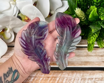 YOU PICK Rainbow Fluorite Feathers, Crystal Carvings, Natural Minerals, Home Decor