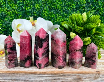 YOU PICK Gem Rhodonite and Quartz Towers, Icy Rhodonite Obelisk, Natural Crystal Towers, Home Decor