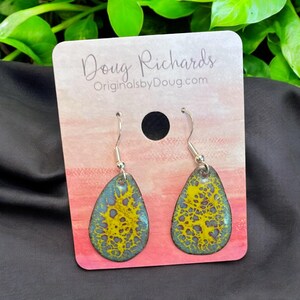 enamel earrings, fused glass earrings, teardrop earrings, enamel on copper earrings, boho design earrings, kiln fired earrings, gift for her