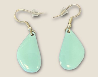 U. S. made earrings, handmade earrings, original enamel earrings, mint green enamel earrings, glass on copper earrings, gift for her
