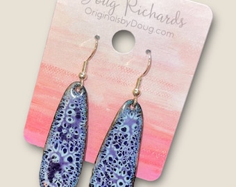 Enamel on Copper Dangle Earrings, Boho Hippie Style, Sterling Silver Ear Wires