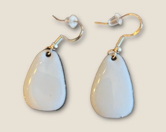 U. S. made earrings, handmade earrings, original enamel earrings, gray enamel earrings, enamel on copper earrings, glass on copper