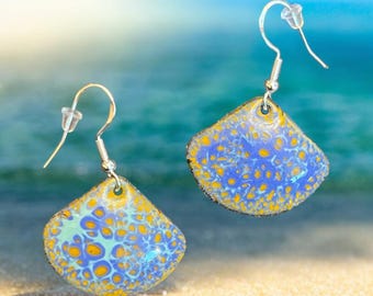 Handmade Enamel Earrings, Kiln Fired Copper, Sterling Silver Ear Wires