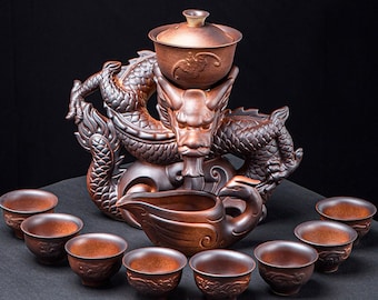 Dragon and Phoenix Creative Kung Fu Automatic Tea Set | Ceramic Tea Set | Ceramic Automatic Stone Mill Tea Making Artifact