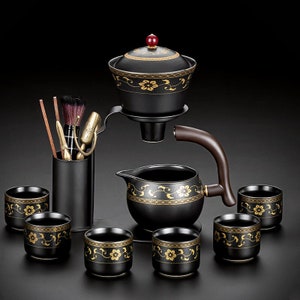 Ceramic Kung Fu Tea Set | Semi-automatic Tea Set | Kung Fu Tea Cup | Teapot | Tea Artifact | Ceramic Magnetic Teapot | Automatic Tea Maker