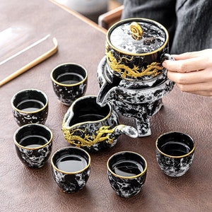 Handmade Ceramic Kung Fu Tea Making Artifact|Automatic Tea Set|Creative Stone Mill Tea Maker|Customized Tea Set|Tea Party Tea Set