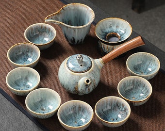 Retro Ceramic Tea Set | Kiln Transformed Kung Fu Tea Set | Afternoon Tea Set | Tea Party Tea Set | Customized Tea Set