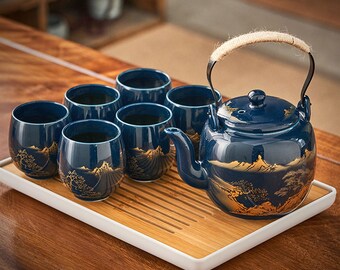 Kung Fu Theeservies| Vintage Theeservies| Theepot| Theekopjes| Tiran Keramisch Theeservies| Afternoon Tea Set| Vaderdagcadeau