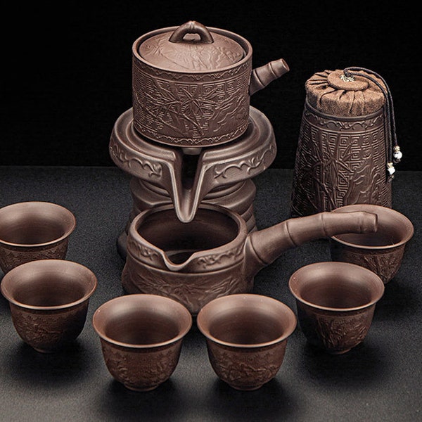 Zisha automatic tea set|Stone mill rotating lazy tea maker|Kung Fu teapot|tea cup|tea party tea set|gift|Mother's Day gift