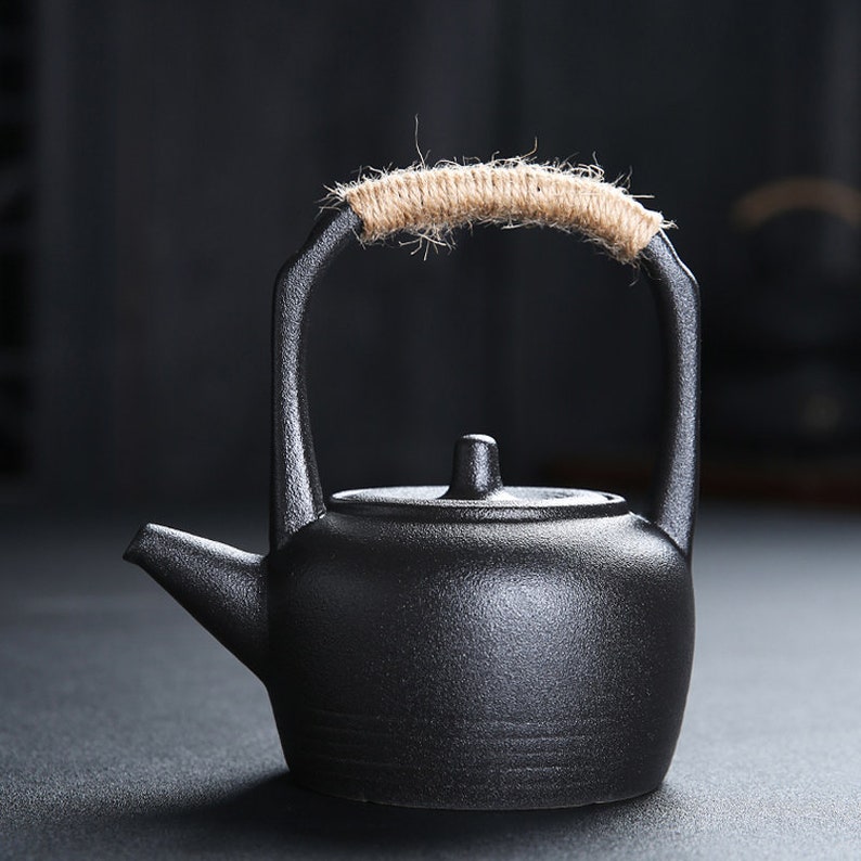 Black Ceramic Tea Setteacupsceramic Tea Setkungfu Rough Etsy