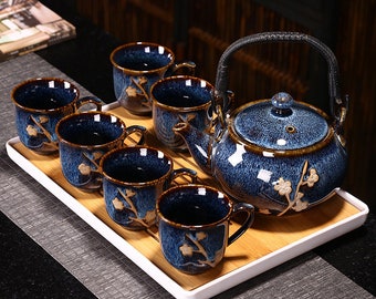 Kiln Ti Liang pot|Kung Fu tea set|Ceramic tea set|Household simple tea cup|Tea plate|Vintage tea set|Happy housewarming|Birthday gift