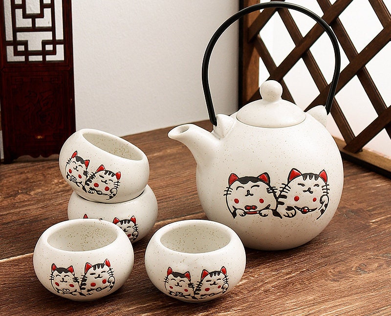 Ceramic Ru Kiln Cute Cat Teapot Creative Retro Household Side Handle Tea  Pot Porcelain Chinese Kung