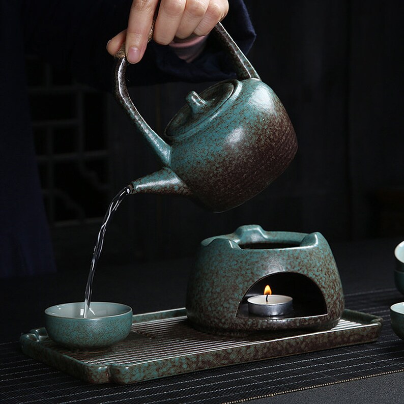 Black Ceramic Tea Setteacupsceramic Tea Setkungfu Rough Etsy