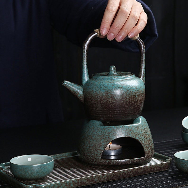 Black Ceramic Tea Setteacupsceramic Tea Setkungfu Rough Etsy